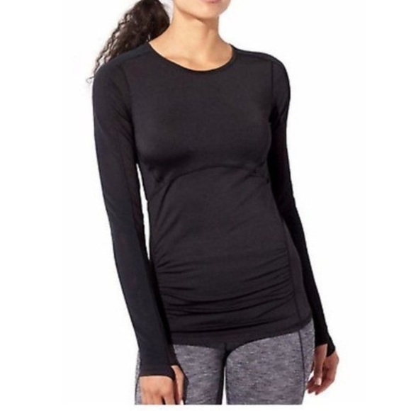 ATHLETA Mesh Sleeve Stealth Athletic Top with Thumbholes Black Size S - Picture 12 of 12